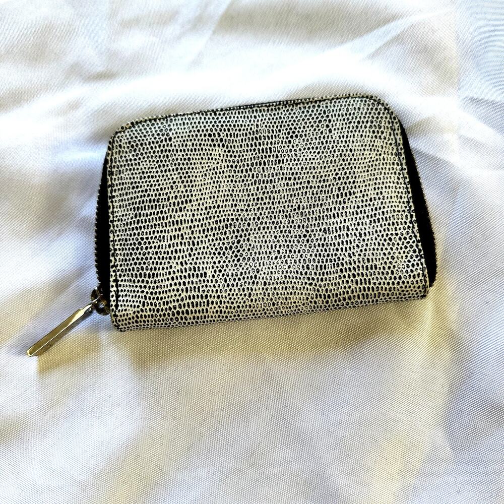 Cleih Black & White Textured Zip Around Wallet Compact Card Holder